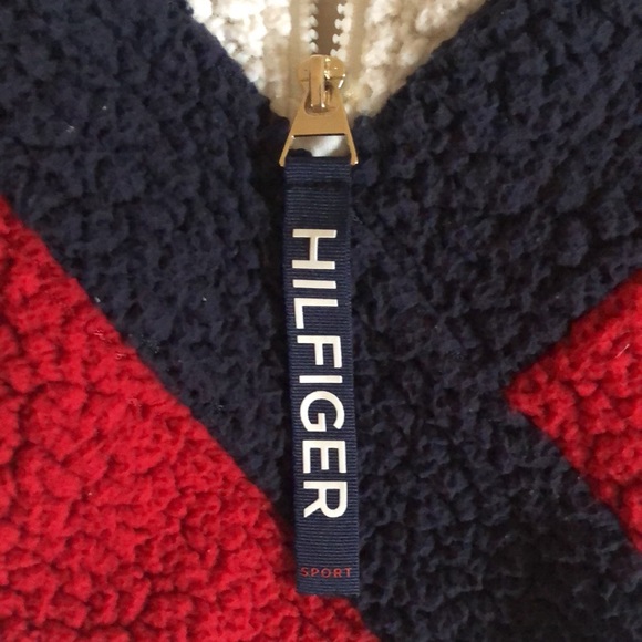 Tommy Hilfiger Fleece Quarter Zip Red Blue Long Sleeve Pullover Sweater Size L - Picture 8 of 12
